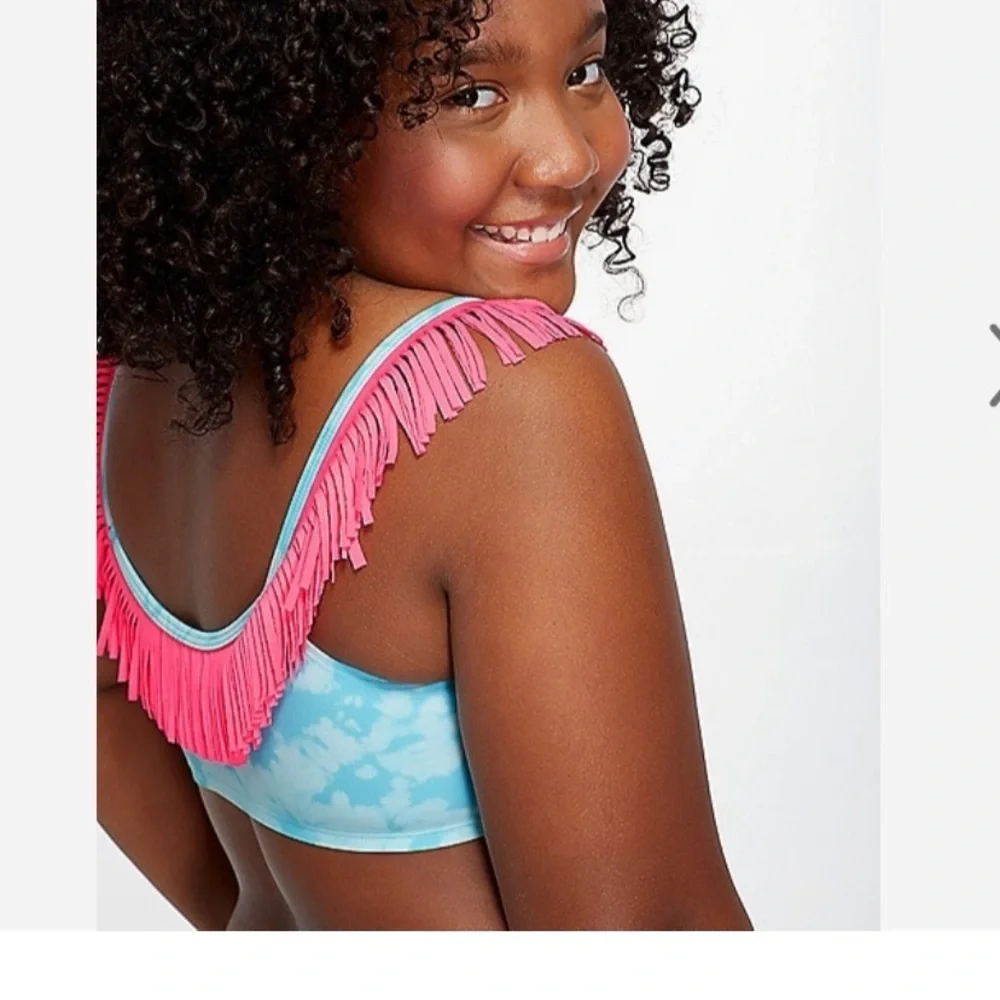 nwt justice girls tie dye fringe bikini-sz 8 bathing swim suit pink blue